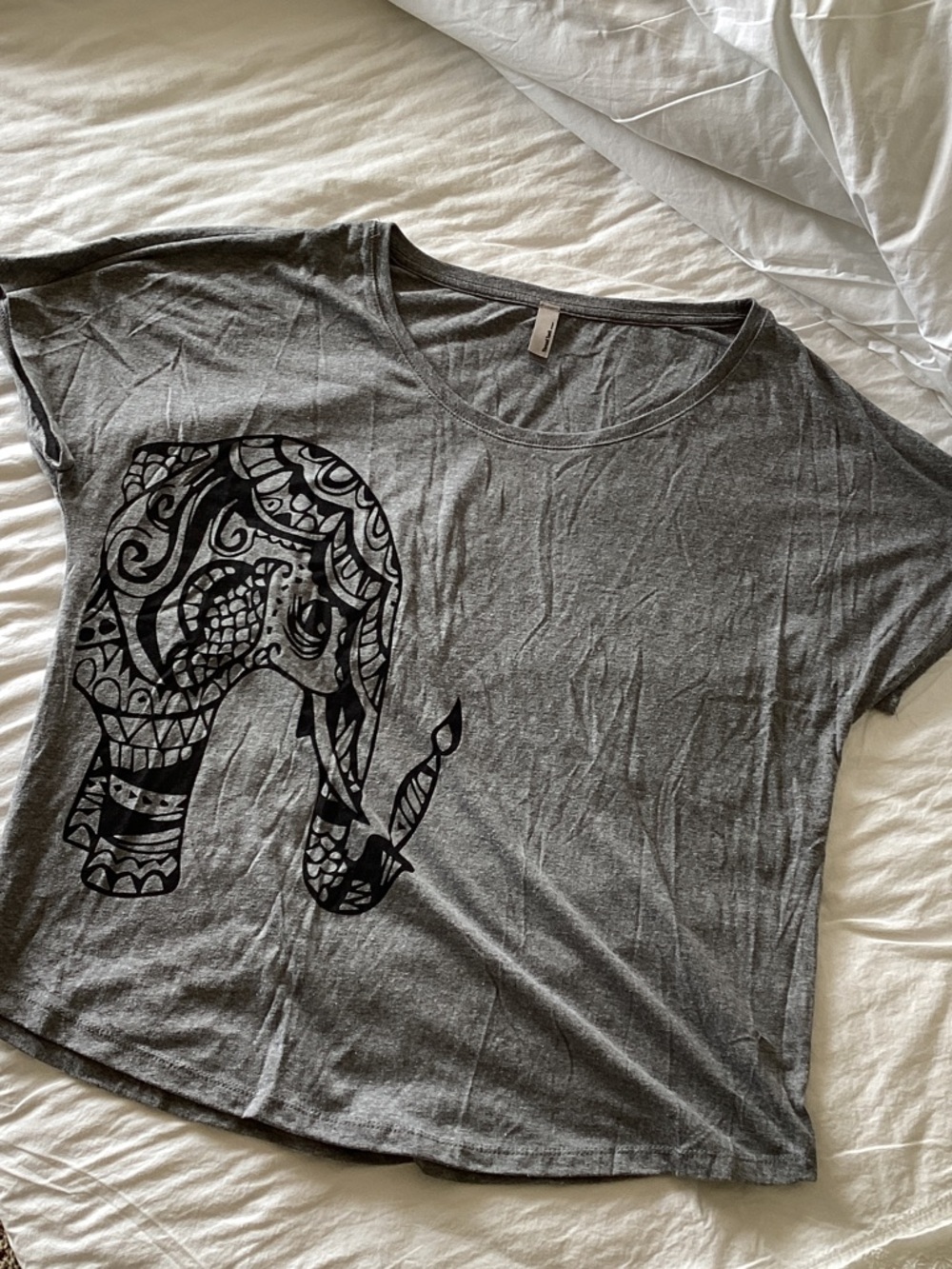 Gray Short Sleeve Tee with Decorative Black Elephant Graphic